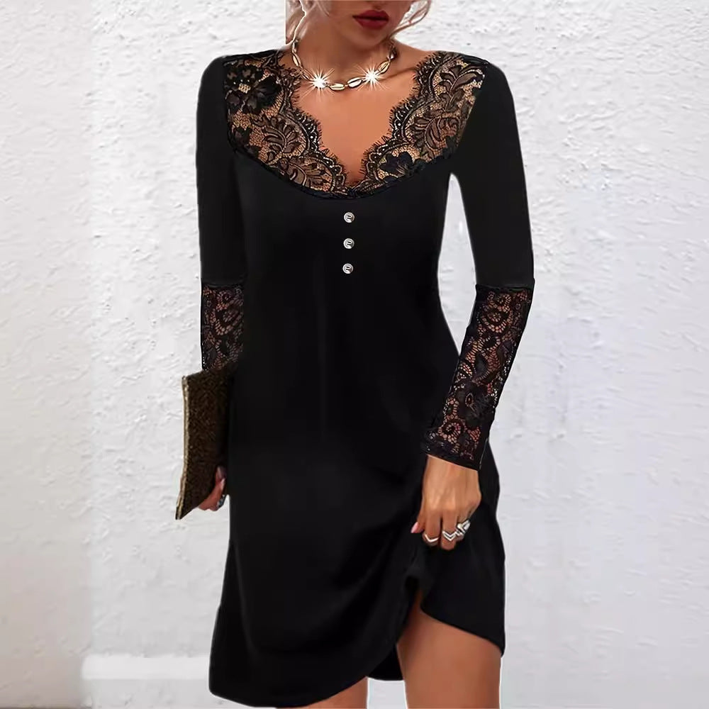 Elegant Lace V-Neck Dress by Sophie Laurie