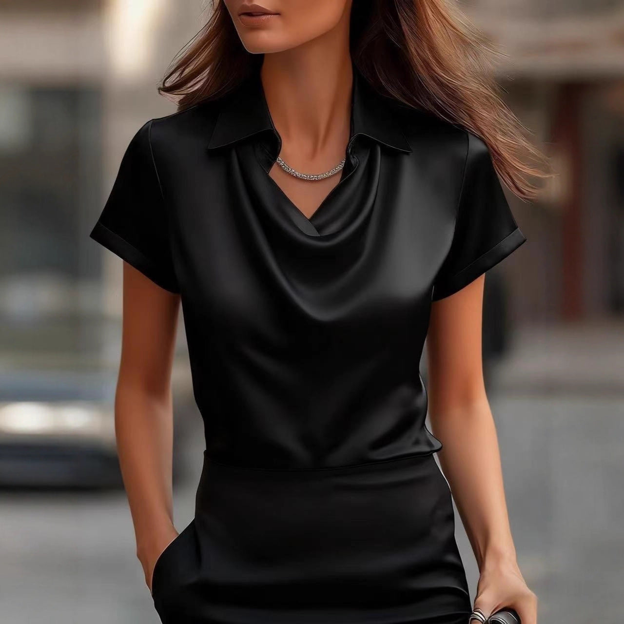 Chic Satin Boat-Neck Blouse by Sophie Laurie
