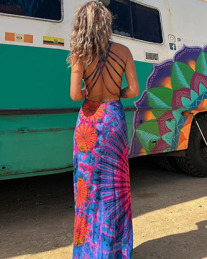 Vibrant Geometric Sophie Laurie Backless Maxi Dress