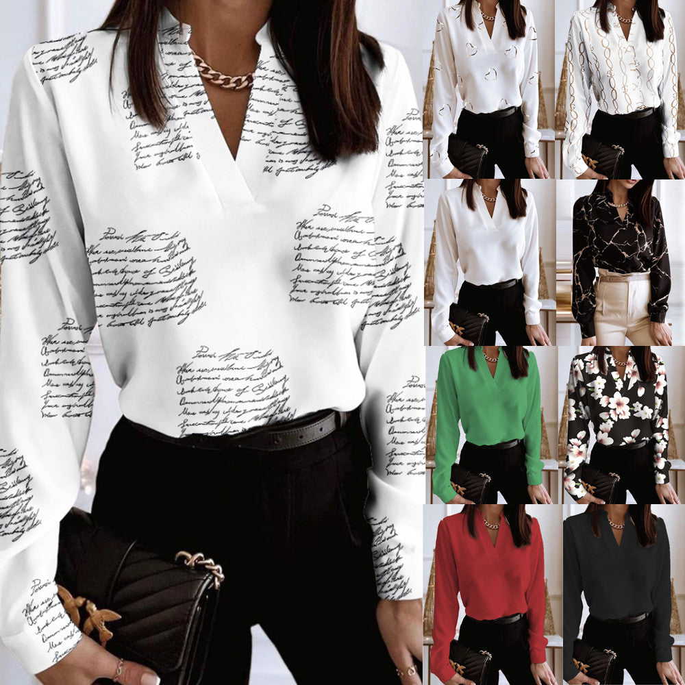 Printed V-Neck Long Sleeve Shirt by Sophie Laurie
