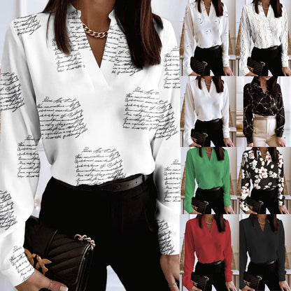 Printed V-Neck Long Sleeve Shirt by Sophie Laurie