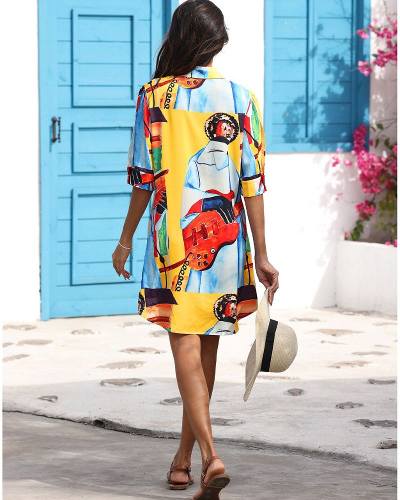 Vibrant Geometric Sophie Laurie Mid-Length Top
