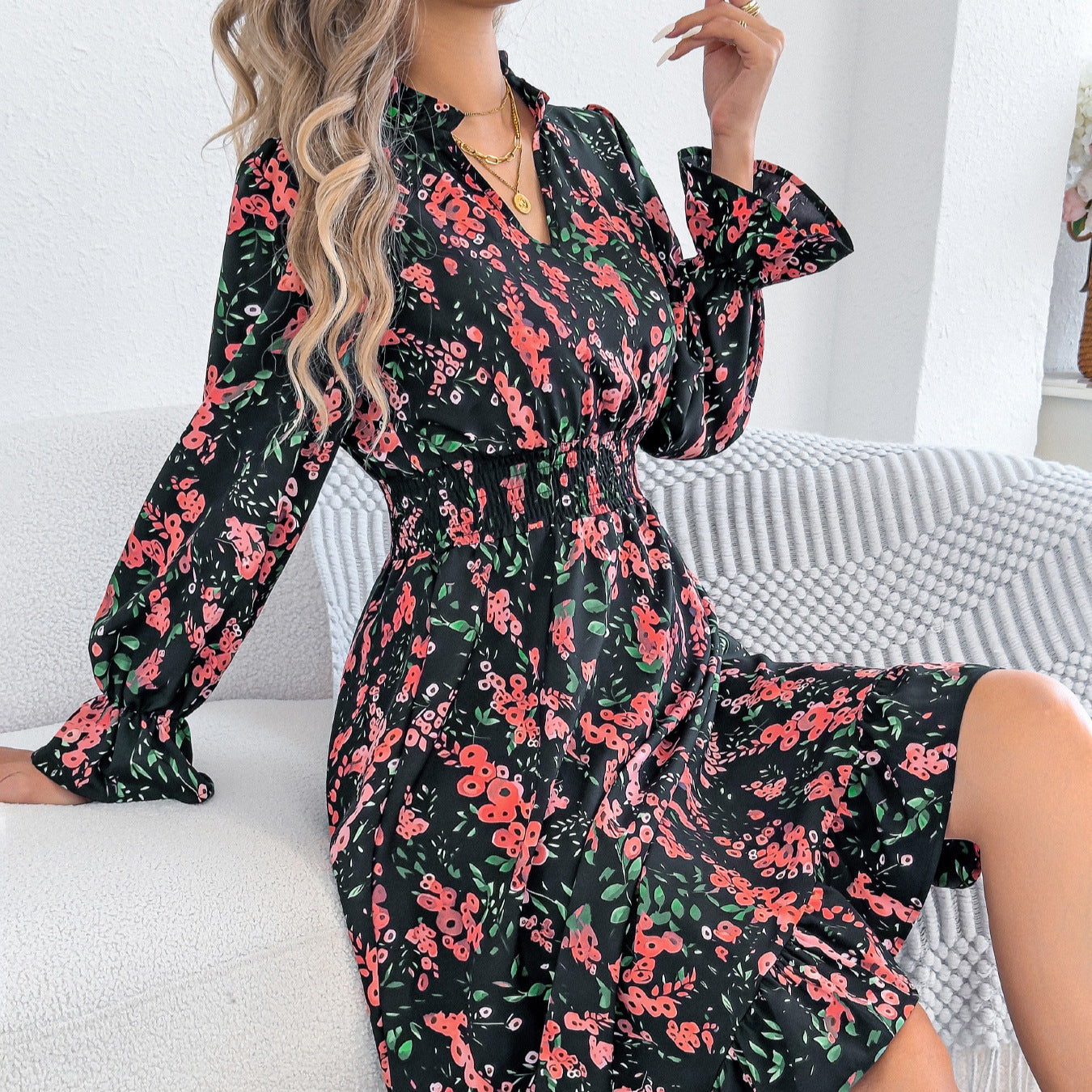 Floral Bell Sleeve Sophie Laurie Midi Dress