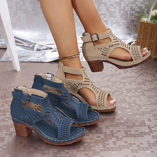Chic Cutout Sophie Laurie Chunky Heel Sandals