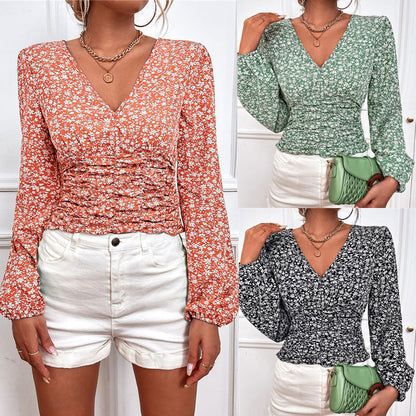 Chic Floral Long Sleeve V-Neck Top by Sophie Laurie