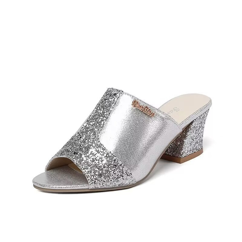 Sparkling Chunky Heel Sophie Laurie Plus Sandals