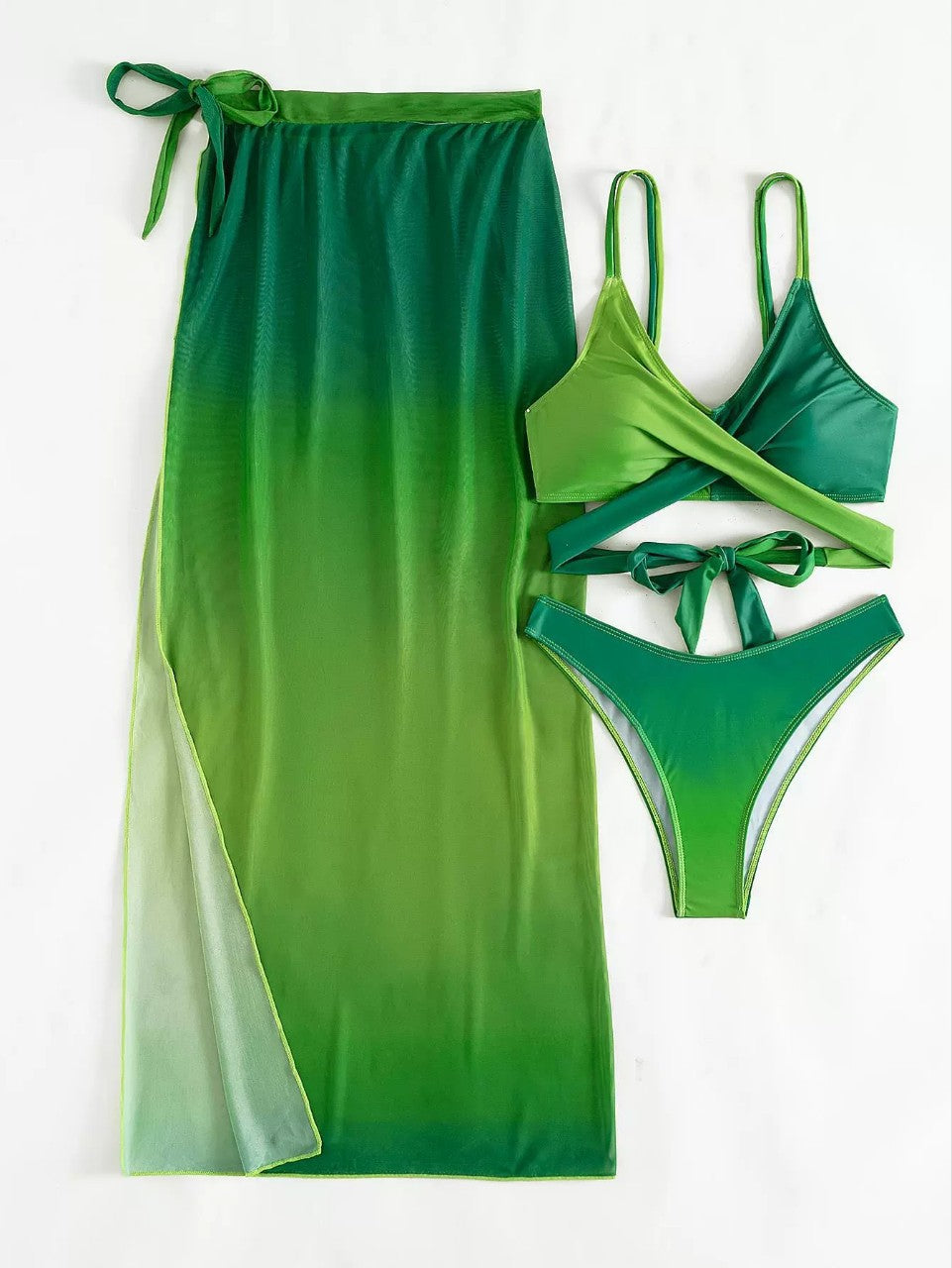Green Gradient Sophie Laurie Bikini Three-Piece Set